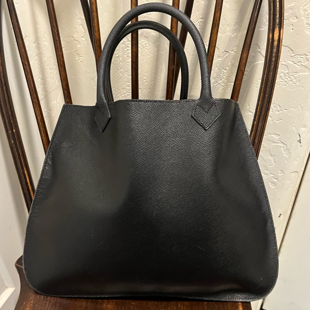 Stefano Serapian Milano Black Textured Leather  Handbag Tote - Picture 3 of 8